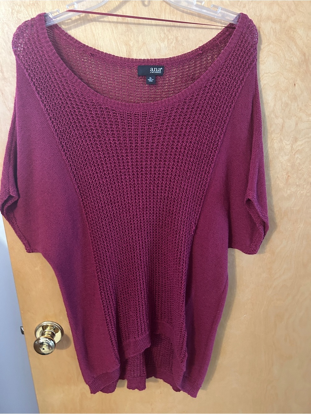 a.n.a Burgundy Open-Knit Scoop Neck Pullover